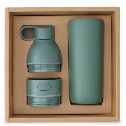Ruvo Change Zero 2-in-1 Modular Hydration Gift Set Dark Green Gift Box Open
